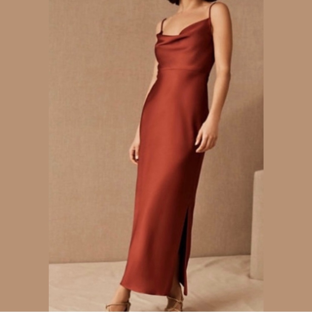 BHLDN Cali Satin Cowl-Neck Midi Cinnamon Slip Dress Size: 18W NWT